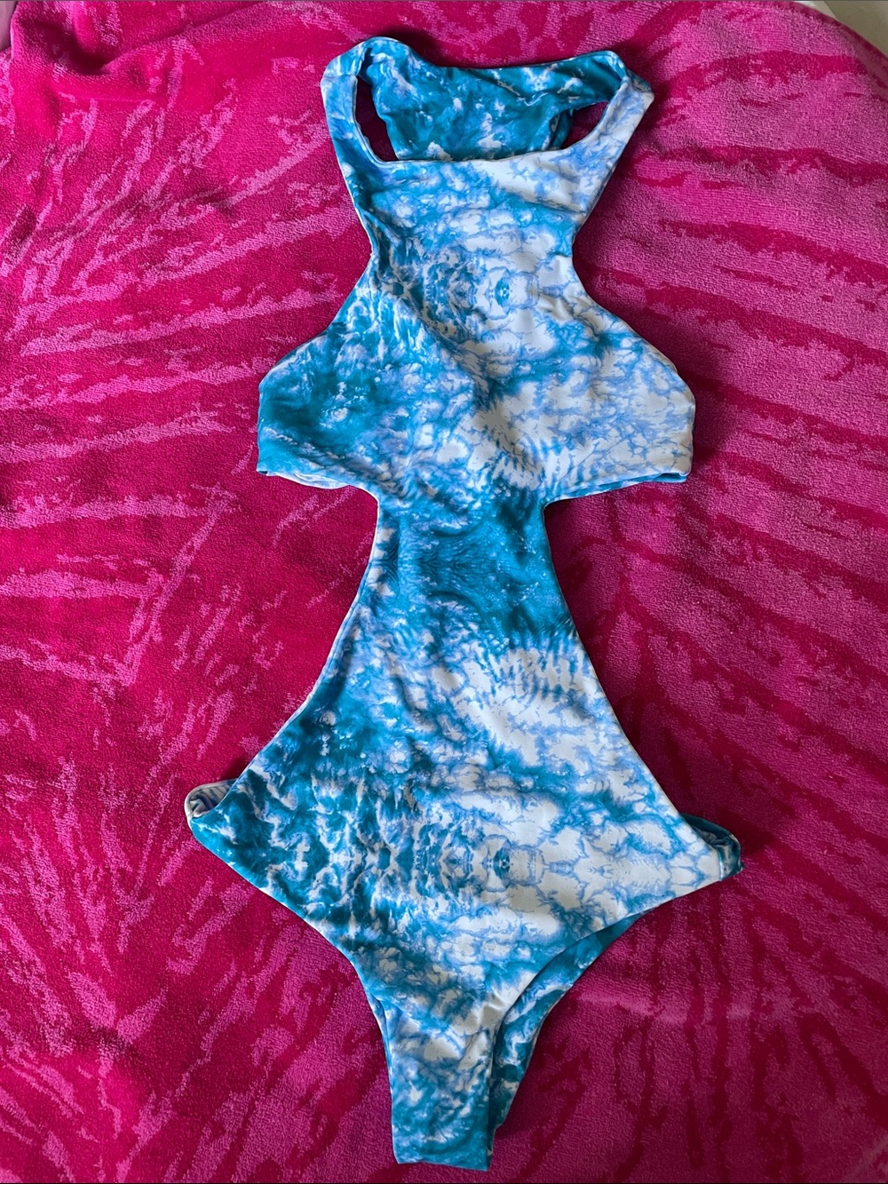 Mikoh Ocean Blue and White Tie-Dye Cutout One-Piece Swimsuit